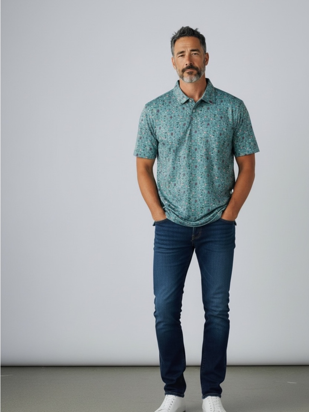 NWT Swannies Golf Teal Short-Sleeve Printed Polo Size XL